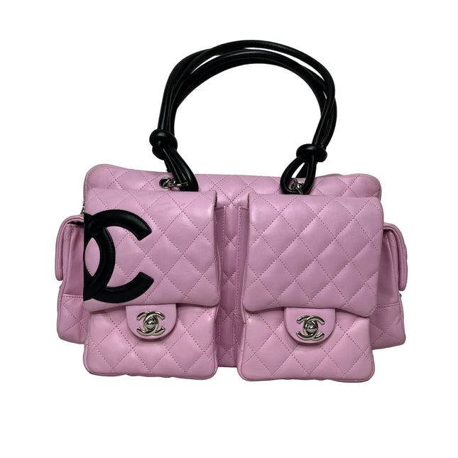 Chanel Cambon Large Pink Calfskin Leather Double Strap Handbag