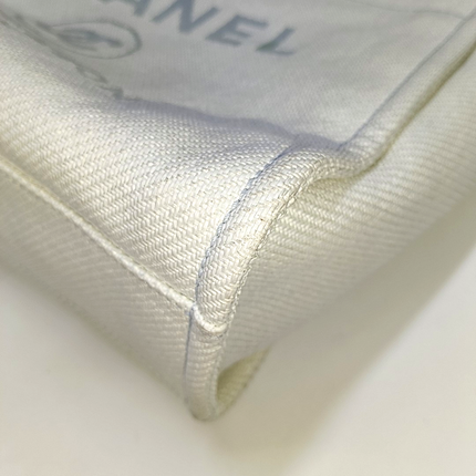 Chanel Deauville Tote Light Blue Denim Leather Trim Small 32cm