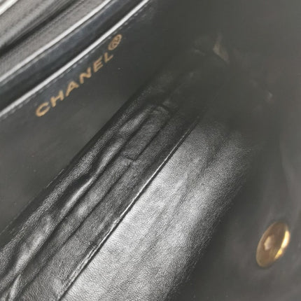 Chanel Vintage Top Handle Kelly Coco Handle Black Flap Bag lambskin leather 24k Gold Hardware