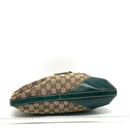 Gucci Large Vintage Green Leather and Monogram Side Horsebit Shoulder Bag