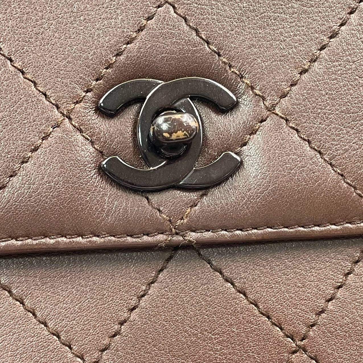 Chanel Vintage Top Handle Kelly Flap Bag Chocolate Brown Cannage Lambskin Leather, 1997-1999