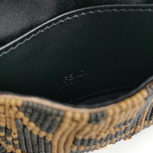 Fendi Nano Baguette Charm Beaded Brown Zucca Psychedelic Print Chain Strap