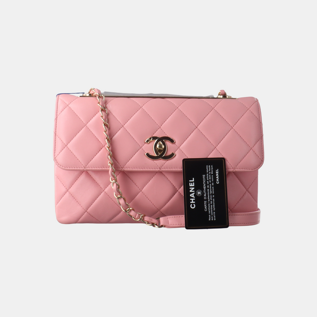 Chanel Trendy CC Flap Bag Pink Cannage Lambskin Leather Gold Shoulder Chain