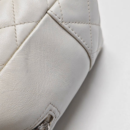 Chanel Cambon Medium Shoulder Bag White Calfskin Leather Snake-skin CC Logo Black Double Strap