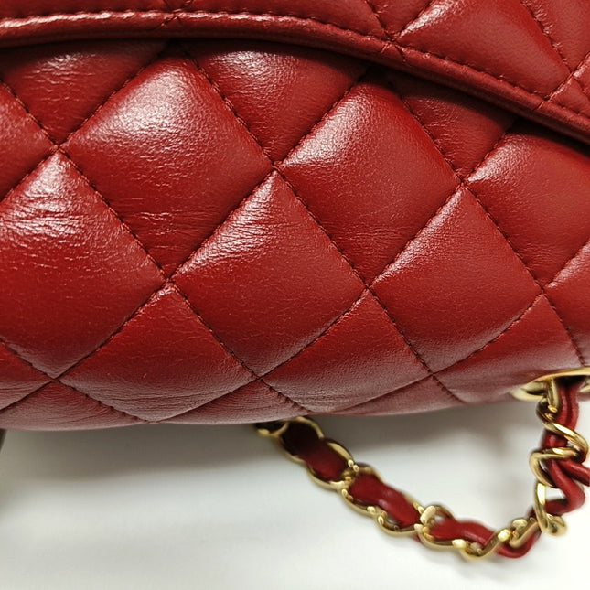 Chanel Classic Flap Mini Square Red Lambskin Leather Gold Hardware