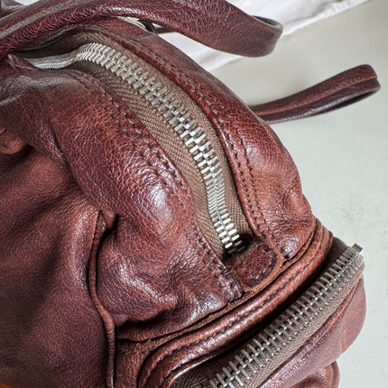 Prada Large Brown Washed Top Handle Bauletto Bag Calfksin Leather