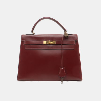 Hermes Kelly 32 Sellier Burgundy Box Leather Gold HW 1987