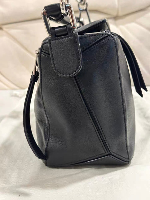 Loewe Puzzle Small Black Smooth Leather White Logo With Metal Feet 2016