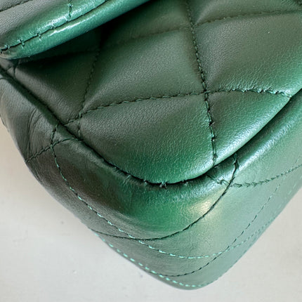 Chanel Classic Flap Mini Square Dark Green Lambskin Crossbody Bag Full Set, 2019