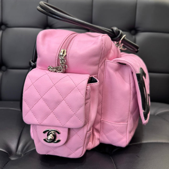 Chanel Cambon Large Pink Calfskin Leather Double Strap Handbag