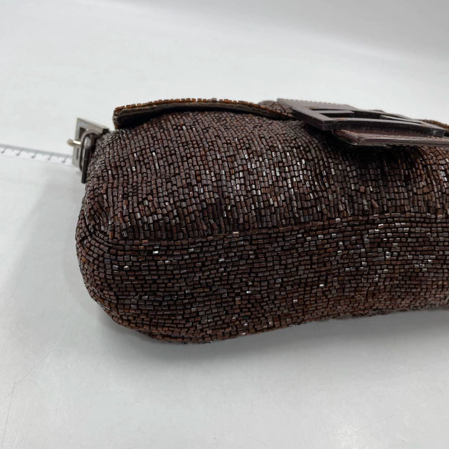 Fendi Baguette Vintage Dark Chocolate Brown Glitter Beads