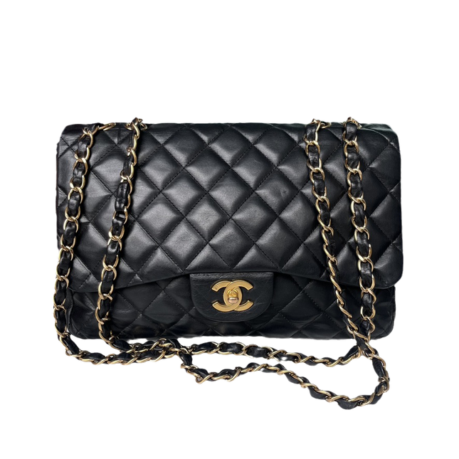 Sold Chanel Classic Flap Jumbo Vintage Black Lambskin Leather with 24k Gold Hardware-Luxbags
