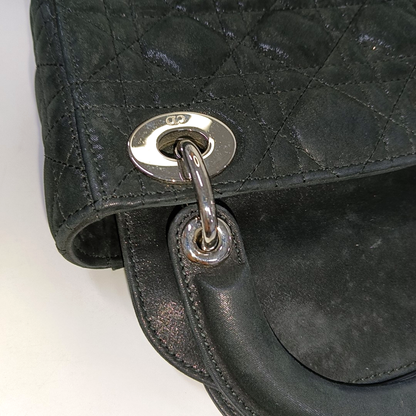 Lady Dior Mini Black Nubuck Aged Lambskin Leather handbag with silver hardware Chain Strap