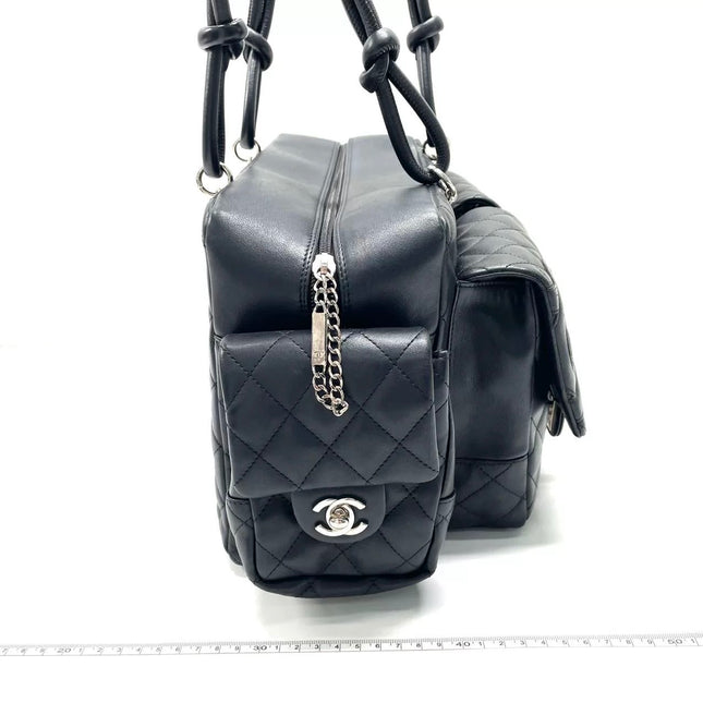 Chanel Cambon Multi-pocket Ligne Reporter Bag Medium Black CC on Black Calfskin Leather