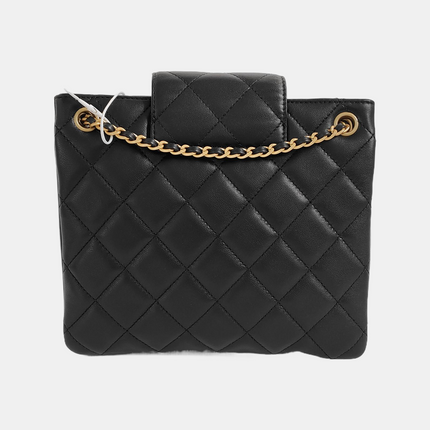 Chanel CC Small Shoulder Bag Giant Gold-tone CC Logo Black Lambskin Leather