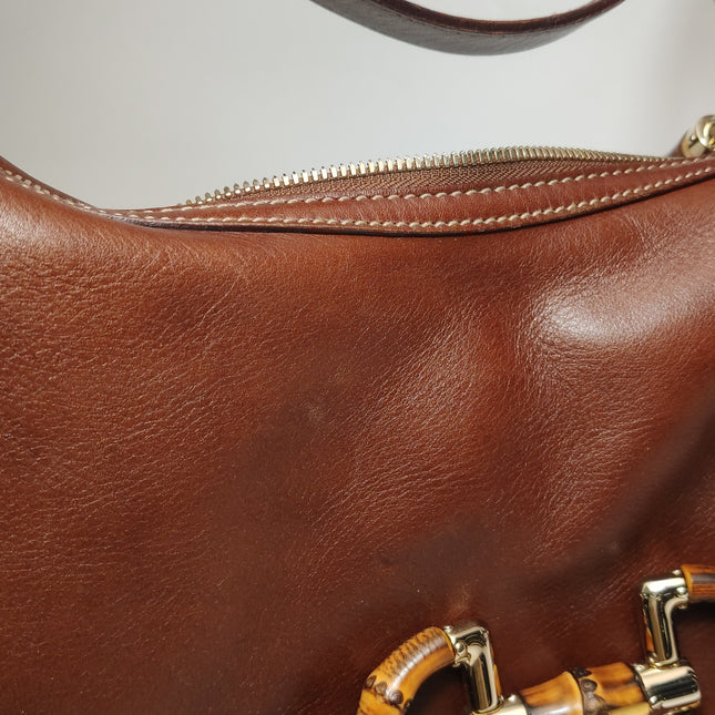 Gucci Bamboo Amalfi Hobo Horsebit Shoulder Bag Brown Leather