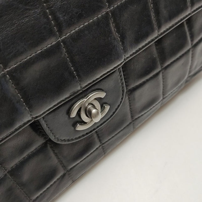 Chanel East West Chocolate Bar Black Leather Silver Hardware, 2000-2002
