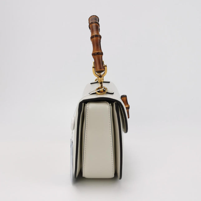 Gucci Bamboo 1947 Top Handle Bag Small White Box Leather Canvas Strap