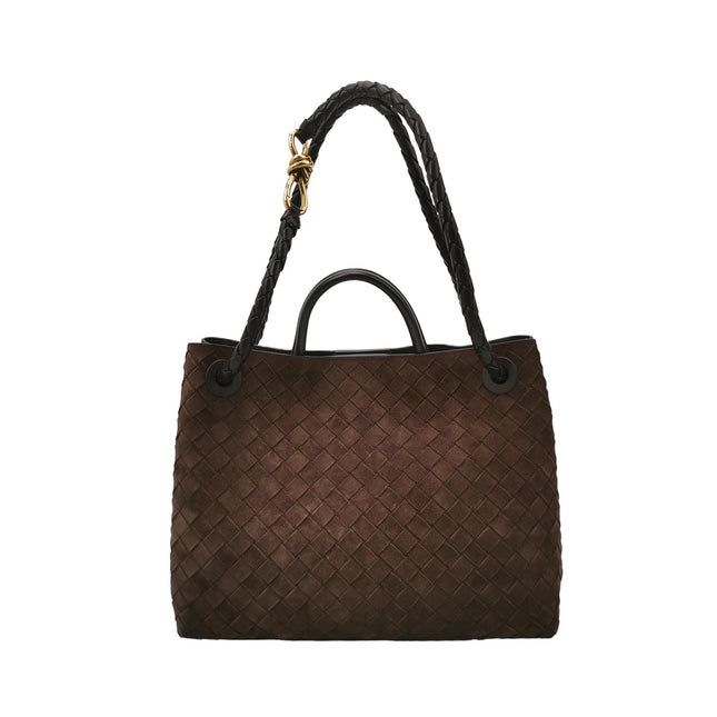 Bottega Veneta Andiamo Medium Dark Brown Suede Handbag-Luxbags