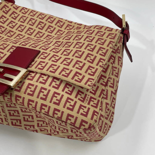 Fendi Mamma Baguette Red Classic Zucchino Monogram Shoulder Bag