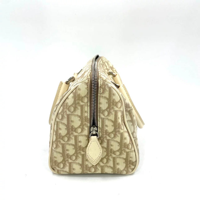 Dior Boston Bowling Bag White Oblique Monogram Canvas With Flower Embroidery