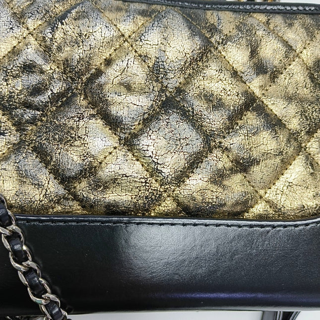 Chanel Gabrielle Small Metallic Crumpled Goatskin Quilted Black and Gold Bag