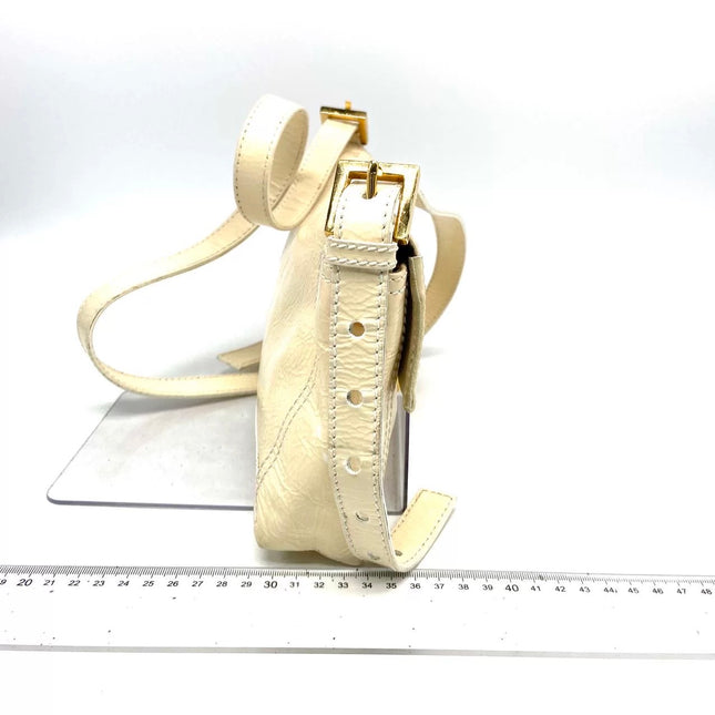FENDI Baguette White Crinkled Patent Leather Shoulder Bag