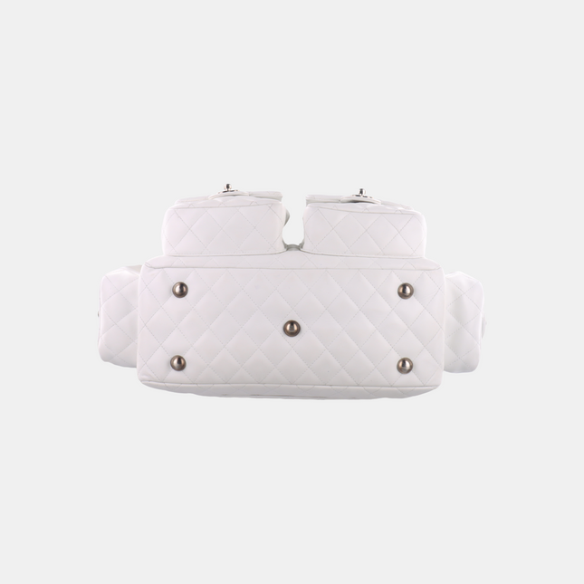 Chanel Cambon Multi-pocket Ligne Reporter Bag Large White Calfskin Leather