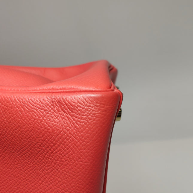Hermes Kelly 28 Retourne Calfskin Leather Rose Exterior Brown Interior Gold Hardware Double Ring