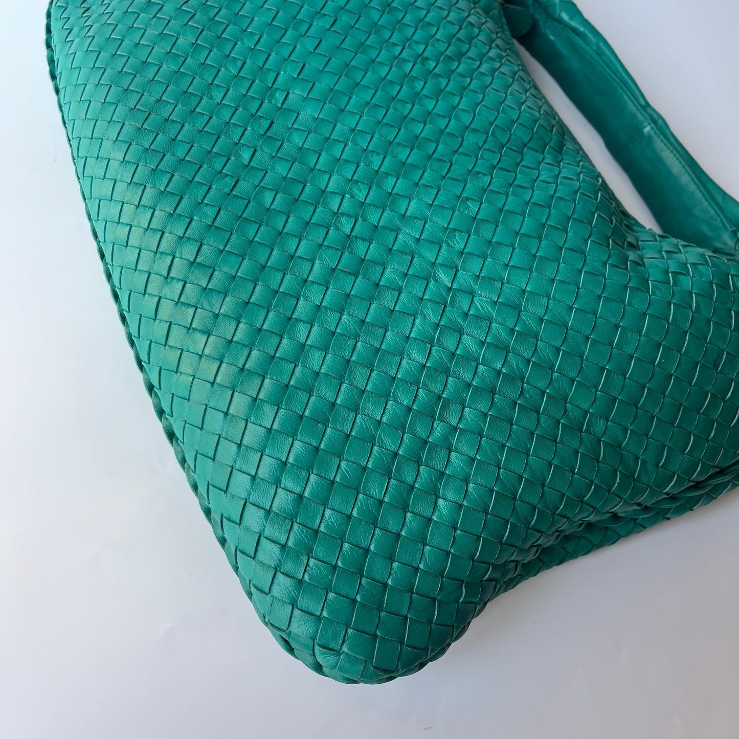 Bottega Veneta Veneta Hobo Teal Green 45cm Lambskin Leather