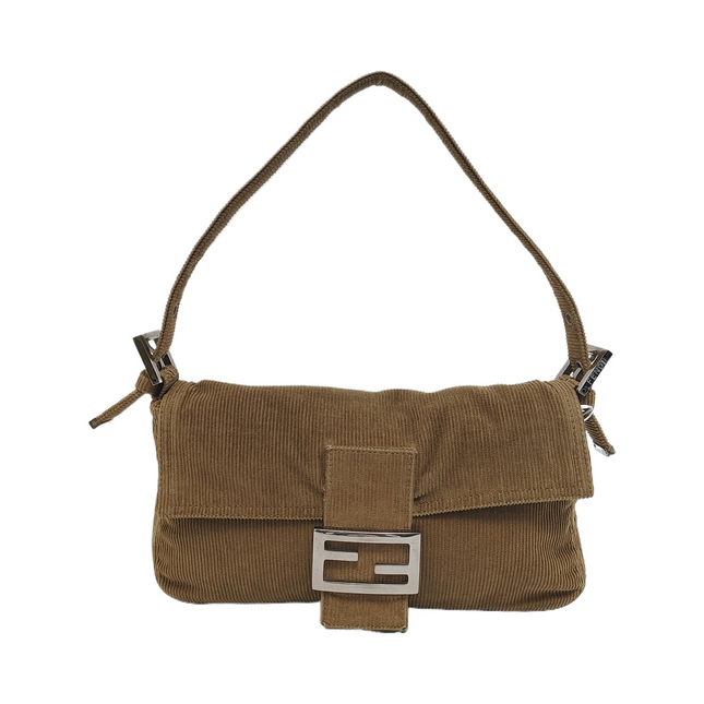 FENDI Baguette Vintage Corduroy Beige Brown Shoulder Bag-Luxbags