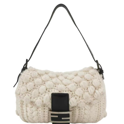 Sold Fendi Baguette Bag White Wool Pompom Shoulder Bag-Luxbags