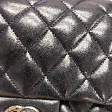 Chanel Timeless Classic Flap Medium 2014 Black Lambskin Leather Silver Hardware