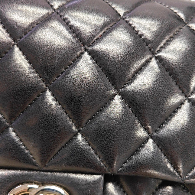 Chanel Timeless Classic Flap Medium 2014 Black Lambskin Leather Silver Hardware