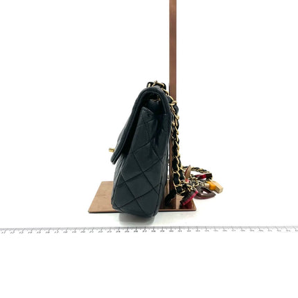 Chanel Classic Flap Medium Black Lambskin Leather Valentine Marine Charms