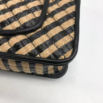 Chanel Medium Raffia Jute Striped Flap Bag Black Diamond Wild Stitch