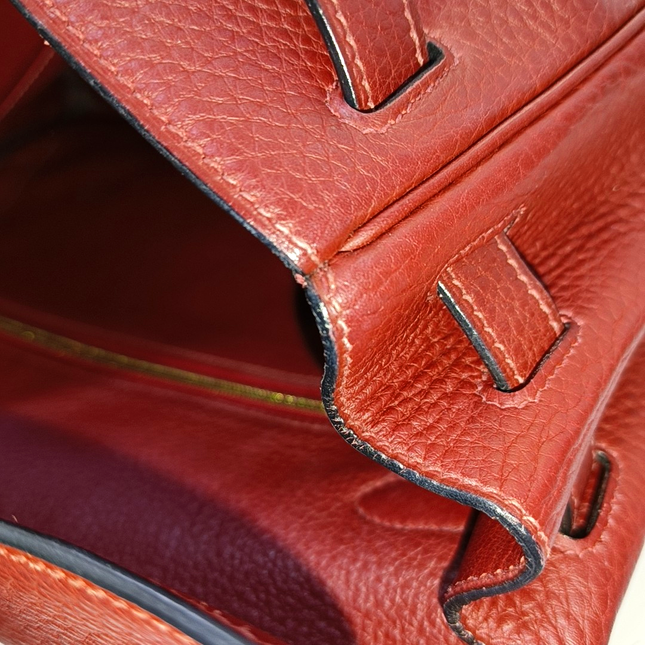 Hermes Kelly 32 Retourne Rouge H Burgundy Clemence Leather Double Ring Gold HW 2004