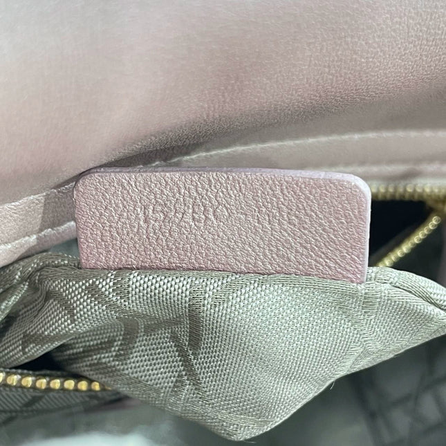 Lady Dior Mini Pearlescent Pink Lambskin Leather Gold HW Chain Strap