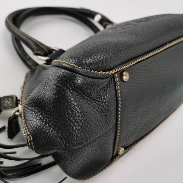 Sold CHANEL Calfskin Leather Tassel Medium Black Bowler bag