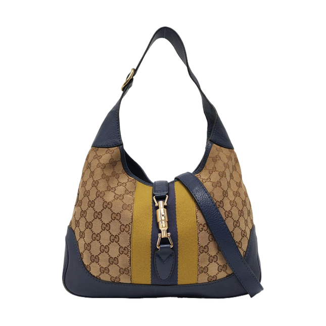 Gucci Jackie 1961 Soft Medium Navy Leather and Monogram