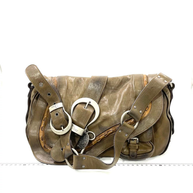 Dior Vintage Gaucho Large Brown Leather Crossbody Bag 36cm-Luxbags