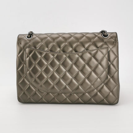 Chanel Classic Flap Maxi Metallic Lambskin Leather Double Flap Sliver Hardware 2013-14