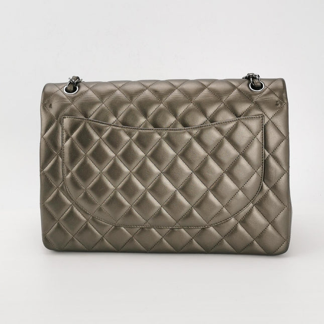 Chanel Classic Flap Maxi Metallic Lambskin Leather Double Flap Sliver Hardware 2013-14