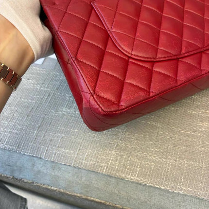 Chanel Classic Flap Medium Red Lambskin Leather with Silver Hardware 2012-13