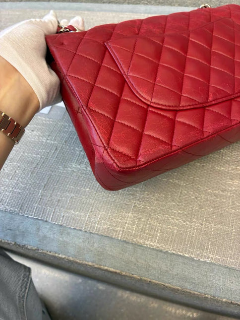 Chanel Classic Flap Medium Red Lambskin Leather with Silver Hardware 2012-13