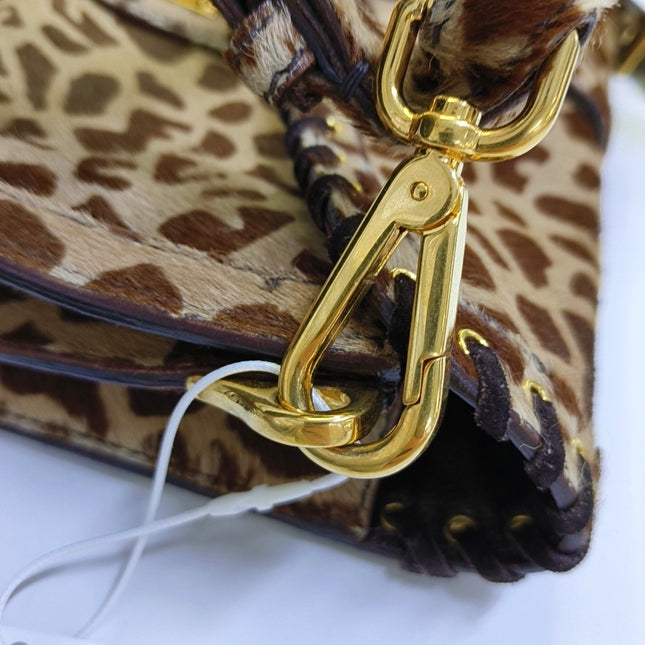 Prada Messenger Leopard Print Pony-style Calfskin Fringe Trimmed Shoulder Bag