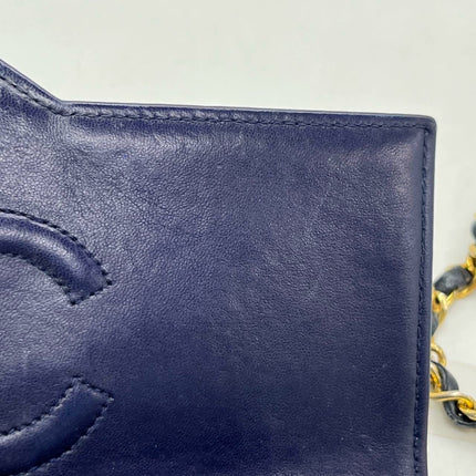 Chanel Vintage Classic Flap Mini Navy Lambskin Mega CC Logo 24k Gold HW, 1989-1991