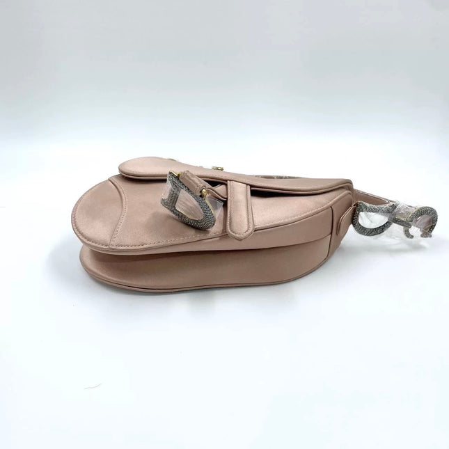 Dior Saddle Mini Pink Silk Satin with Crystal Buckle