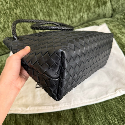 Bottega Veneta Andiamo Medium Black Intrecciato Leather Handbag