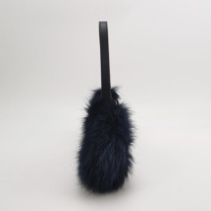 FENDI O Lock Navy Leather and Faux Fur Shoulder Bag